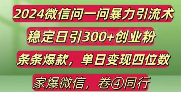 2024最新微信问一问暴力引流300+创业粉,条条爆款单日变现四位数【揭秘】-南友云赚