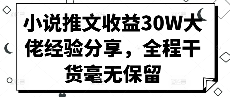 小说推文收益30W大佬经验分享，全程干货毫无保留-南友云赚