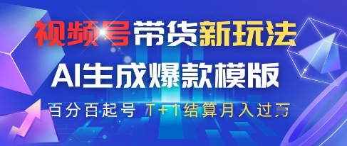 视频号带货新玩法，AI生成，百分百原创爆款模版，百分百起号，高佣商品T+1结算月入过W【揭秘】-南友云赚