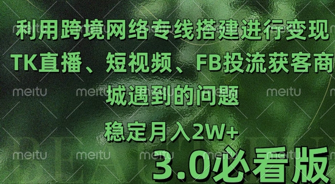 利用跨境电商网络及搭建TK直播、短视频、FB投流获客以及商城遇到的问题进行变现3.0必看版【揭秘】-南友云赚