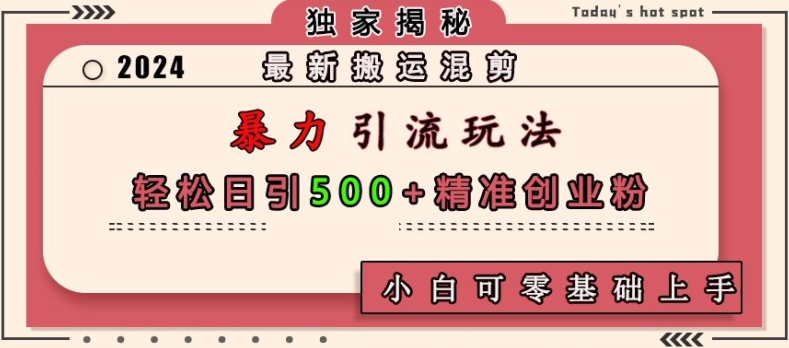 最新搬运混剪暴力引流玩法，轻松日引500+精准创业粉，小白可零基础上手-南友云赚
