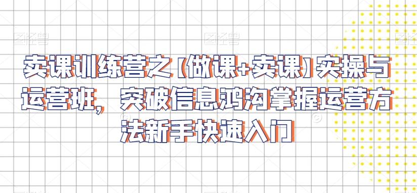卖课训练营之【做课+卖课】实操与运营班，突破信息鸿沟掌握运营方法新手快速入门-南友云赚