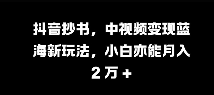 抖音抄书，中视频变现蓝海新玩法，小白亦能月入 过W【揭秘】-南友云赚