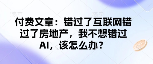 付费文章：错过了互联网错过了房地产，我不想错过AI，该怎么办？-南友云赚