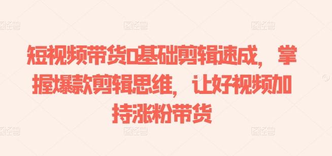 短视频带货0基础剪辑速成，掌握爆款剪辑思维，让好视频加持涨粉带货-南友云赚