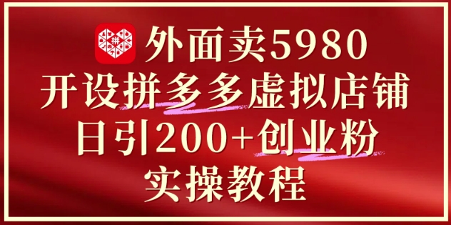 外面卖5980开设拼多多虚拟店铺：单日引流200+创业付费粉实战教程-南友云赚