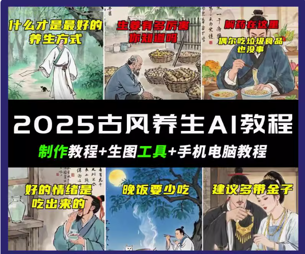 抖音AI古风养生视频教程日入五张 轻松涨粉 10W+-南友云赚
