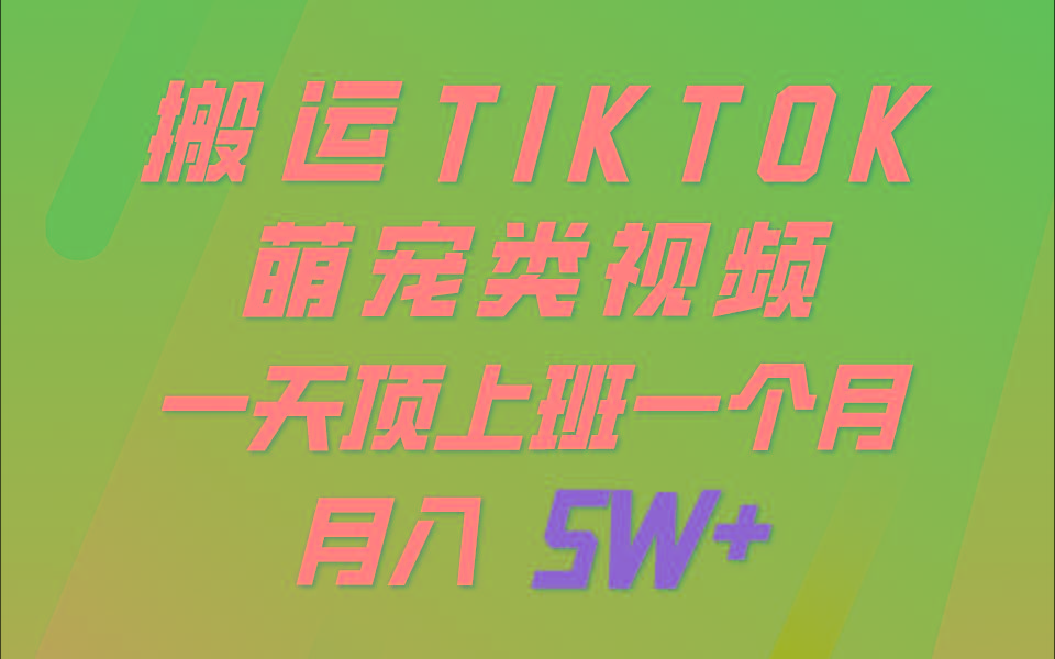 一键搬运TIKTOK萌宠类视频，一部手机即可操作，所有平台均可发布 轻松月入5W+-南友云赚