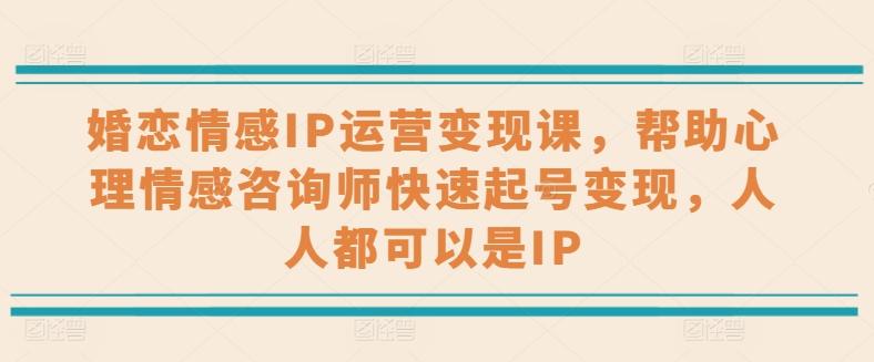 婚恋情感IP运营变现课，帮助心理情感咨询师快速起号变现，人人都可以是IP-南友云赚