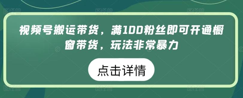 视频号搬运带货，满100粉丝即可开通橱窗带货，玩法非常暴力【揭秘】-南友云赚