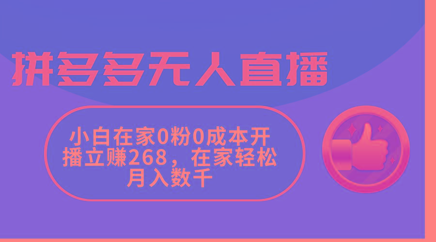 拼多多无人直播，小白在家0粉0成本开播立赚268，在家轻松月入数千-南友云赚