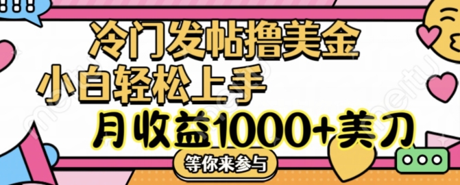 冷门发帖撸美金项目，月收益1000+美金，简单无脑，干就完了【揭秘】-南友云赚