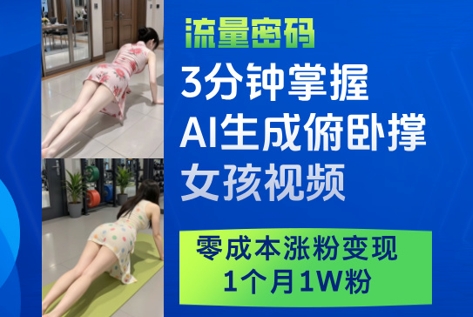 3分钟掌握AI生成俯卧撑女孩视频，零成本涨粉变现，1个月1W粉-南友云赚