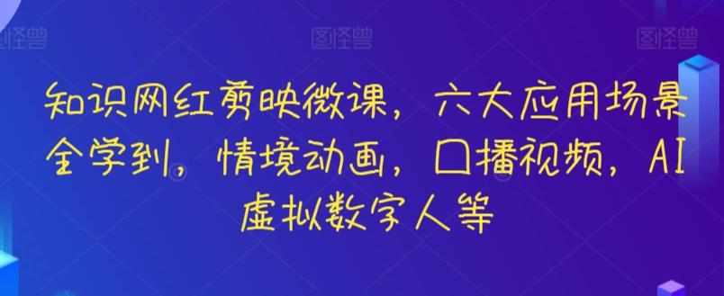 知识网红剪映微课，六大应用场景全学到，情境动画，囗播视频，AI虚拟数字人等-南友云赚