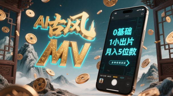 AI一键生成古风音乐MV，0剪辑基础1小时出片，多种变现渠道，一部手机月入5位数-南友云赚