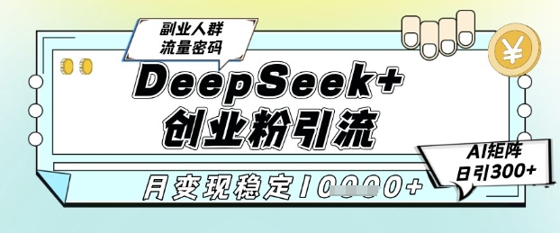 DeepSeek+创业粉精准引流，全新分享课4.0玩法，AI矩阵日引300+，多种变现方式，稳定月入1W-南友云赚
