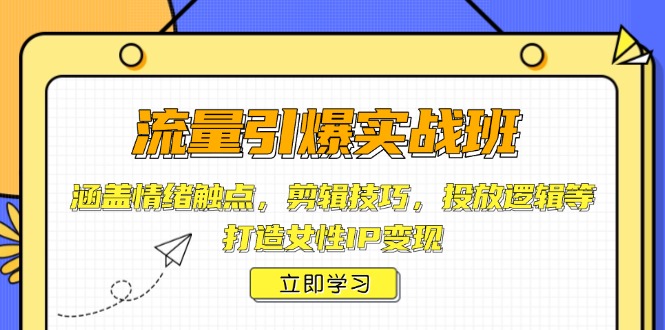 流量引爆实战班，涵盖情绪触点，剪辑技巧，投放逻辑等，打造女性IP变现-南友云赚