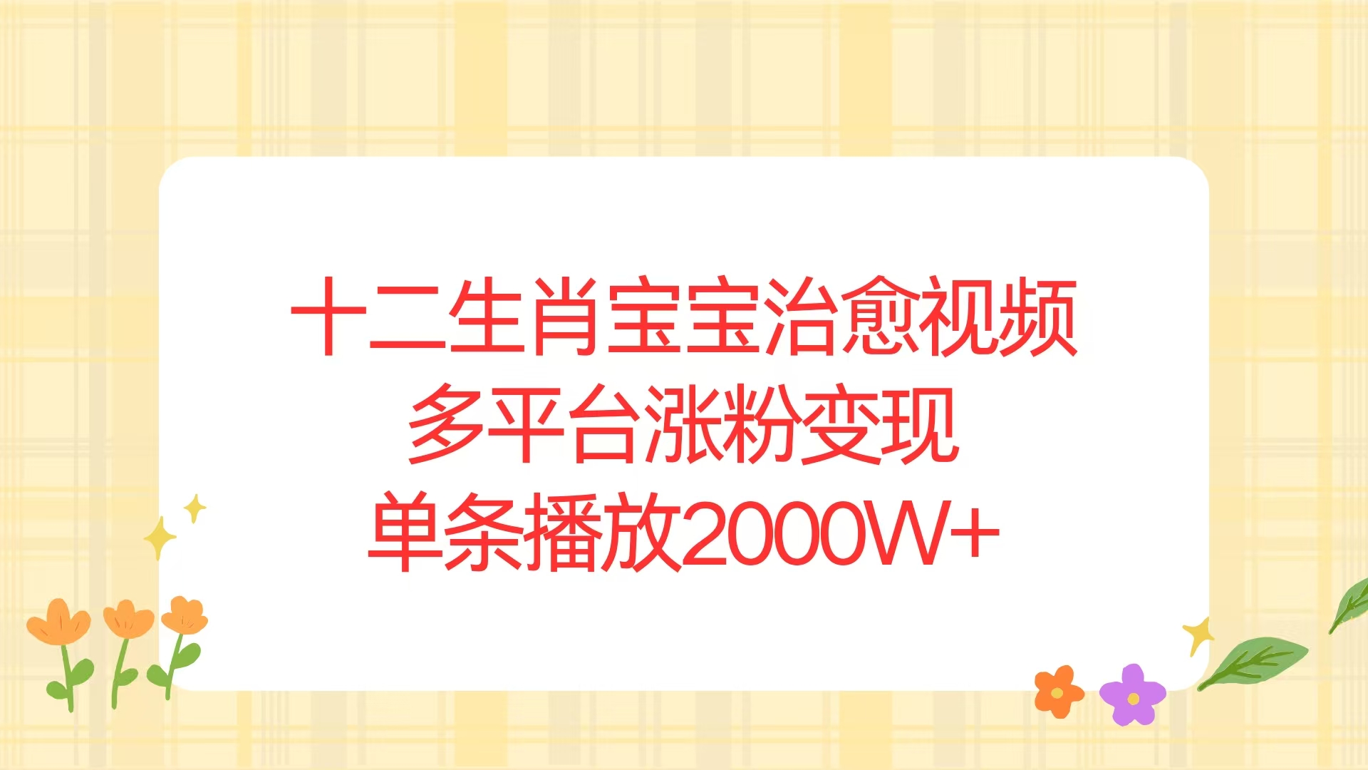 十二生肖宝宝治愈视频，多平台涨粉变现，单条播放2000W+-南友云赚