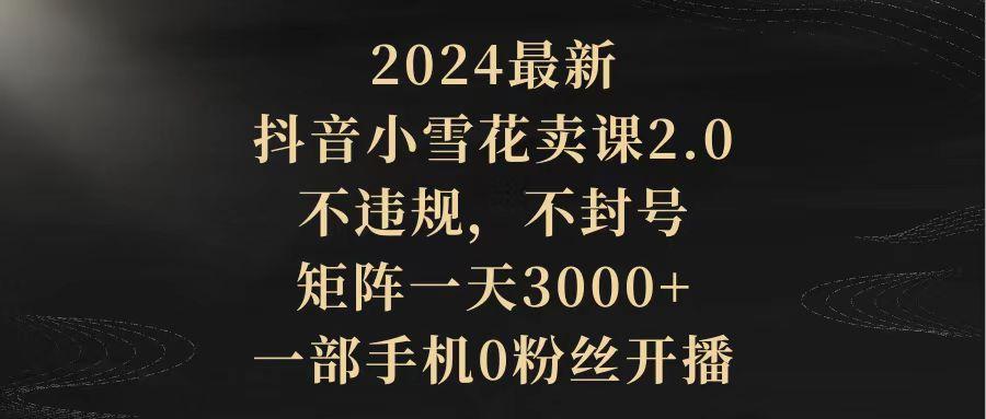 (9639期)2024最新抖音小雪花卖课2.0 不违规 不封号 矩阵一天3000+一部手机0粉丝开播-南友云赚