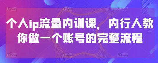 个人ip流量内训课，内行人教你做一个账号的完整流程-南友云赚