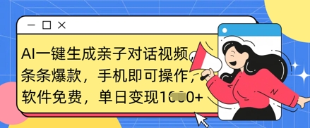 AI一键生成亲子对话视频，条条爆款，一部手机即可操作，单日变现数张-南友云赚