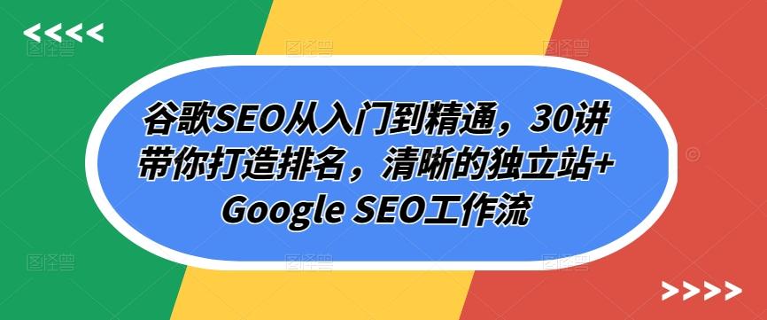 谷歌SEO从入门到精通，30讲带你打造排名，清晰的独立站+Google SEO工作流-南友云赚