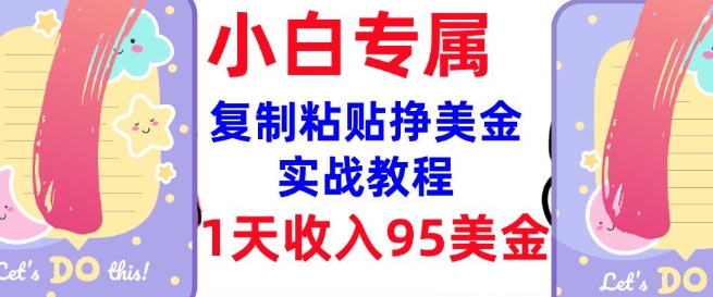 复制粘贴挣美金，0门槛，1天收入95美刀，3分钟学会，内部教程(首次公开)-南友云赚