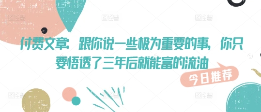 付费文章：跟你说一些极为重要的事，你只要悟透了 三年后 就能富的流油-南友云赚