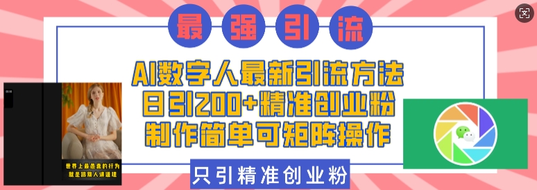 AI数字人最新引流方法，日引200+精准创业粉，制作简单可矩阵操作-南友云赚