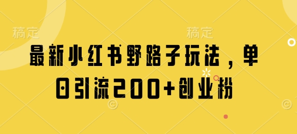 最新小红书野路子玩法，单日引流200+创业粉-南友云赚