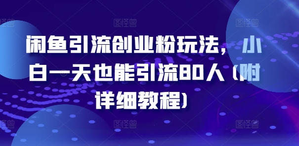 闲鱼引流创业粉玩法，小白一天也能引流80人(附详细教程)-南友云赚