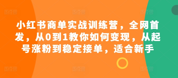 小红书商单实战训练营，全网首发，从0到1教你如何变现，从起号涨粉到稳定接单，适合新手-南友云赚