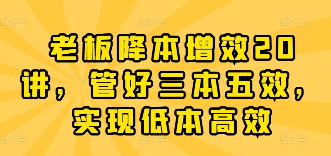 老板降本增效20讲，管好三本五效，实现低本高效-南友云赚