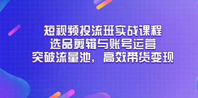 短视频投流班实战课程，选品剪辑与账号运营，突破流量池，高效带货变现-南友云赚