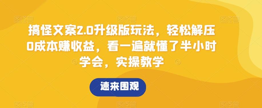 搞怪文案2.0升级版玩法，轻松解压0成本赚收益，看一遍就懂了半小时学会，实操教学【揭秘】-南友云赚