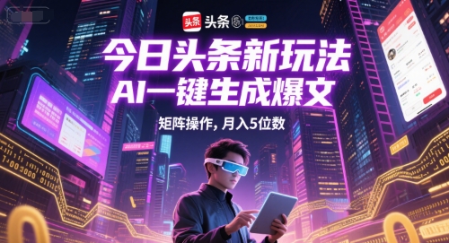 今日头条新玩法，AI一键生成爆文，矩阵操作，月入5位数-南友云赚