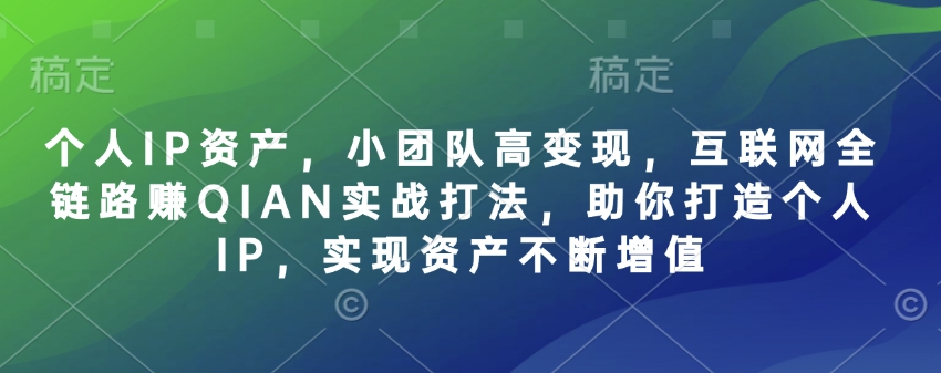 个人IP资产，小团队高变现，互联网全链路赚QIAN实战打法，助你打造个人IP，实现资产不断增值-南友云赚