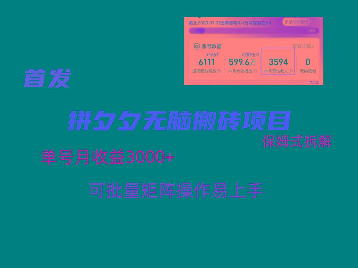 拼夕夕无脑搬砖，单号稳定收益3000+，保姆式拆解-南友云赚