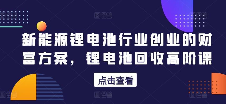 新能源锂电池行业创业的财富方案，锂电池回收高阶课-南友云赚