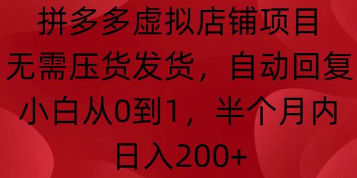 拼多多虚拟店铺项目，无需压货发货，自动回复，小白从0到1，半个月内日入200+【揭秘】-南友云赚