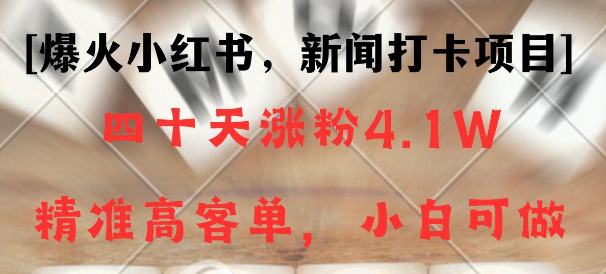 新闻打卡项目，小红书40天涨粉4.1w，高客单精准粉，变现能力超强-南友云赚