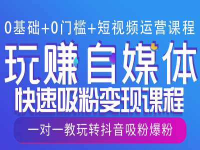 0基础+0门槛+短视频运营课程，玩赚自媒体快速吸粉变现课程，一对一教玩转抖音吸粉爆粉-南友云赚