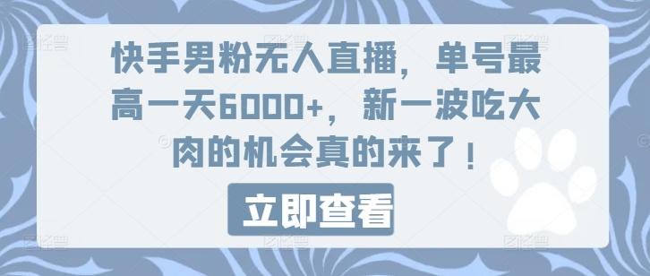 快手男粉无人直播，单号最高一天6000+，新一波吃大肉的机会真的来了-南友云赚