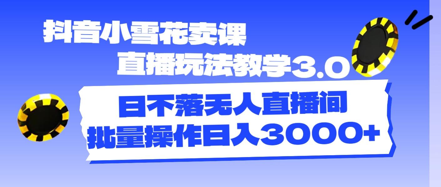 抖音小雪花卖课直播玩法教学3.0，日不落无人直播间，批量操作日入3000+-南友云赚