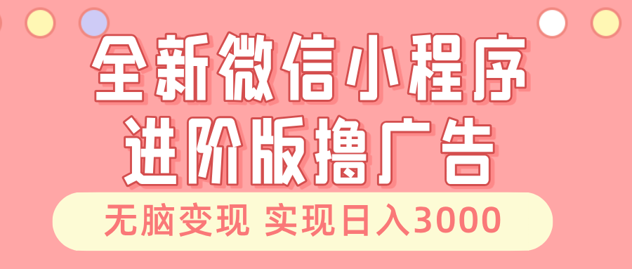全新微信小程序进阶版撸广告 无脑变现睡后也有收入 日入3000＋-南友云赚