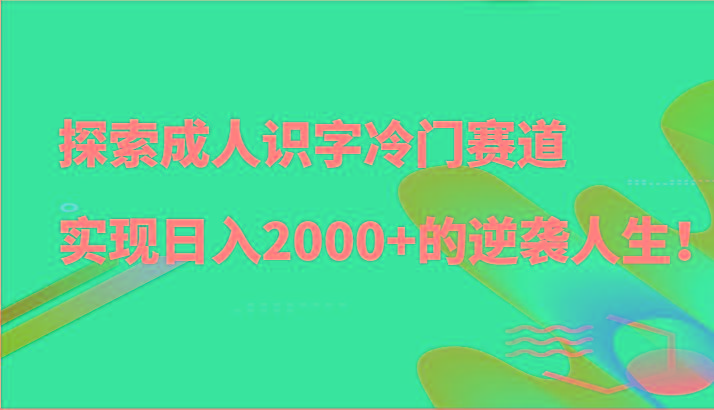 探索成人识字冷门赛道，实现日入2000+的逆袭人生！-南友云赚