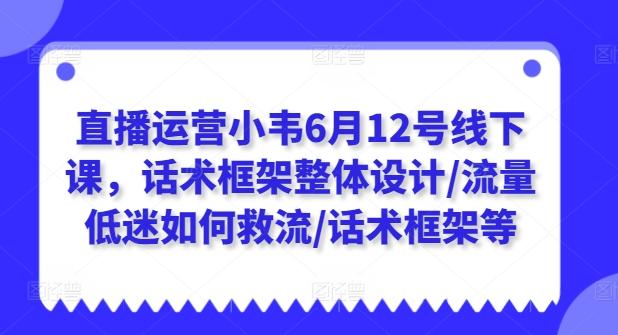 直播运营小韦6月12号线下课，话术框架整体设计/流量低迷如何救流/话术框架等-南友云赚