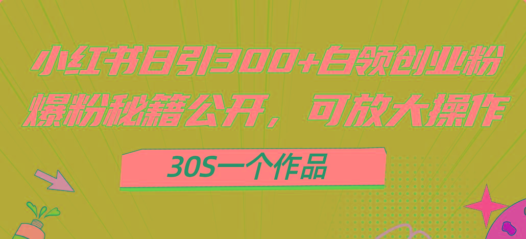 小红书日引300+高质白领创业粉，可放大操作，爆粉秘籍！30s一个作品-南友云赚