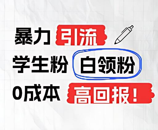 暴力引流学生粉白领粉，吊打以往垃圾玩法，0成本，高回报-南友云赚