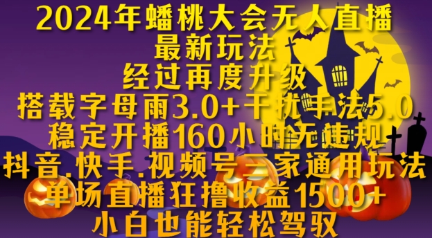 2024年蟠桃大会无人直播最新玩法，稳定开播160小时无违规，抖音、快手、视频号三家通用玩法【揭秘】-南友云赚